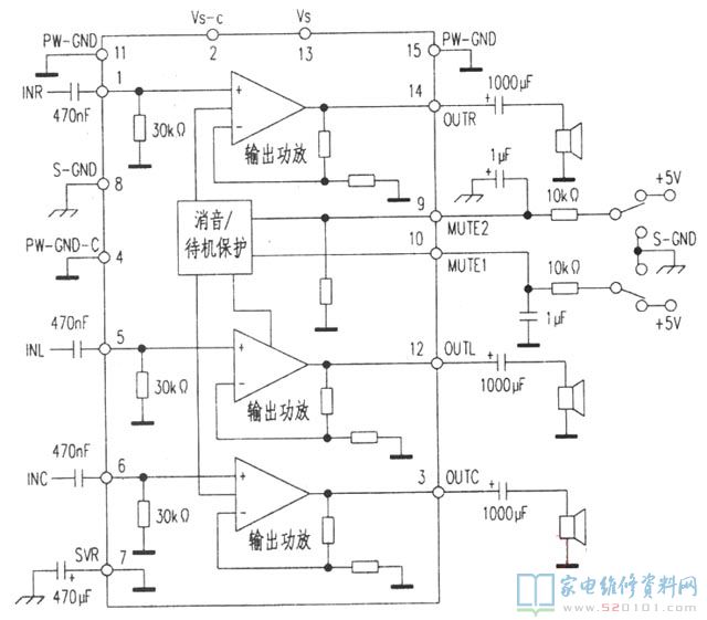 三路3 x 1.8W功放IC芯片TDA7497